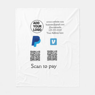 Venmo paypal scan to pay add q r code logo text na fleece blanket