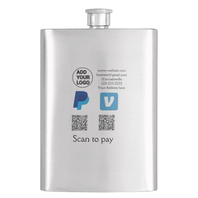 Venmo paypal scan to pay add q r code logo text na hip flask (Front)