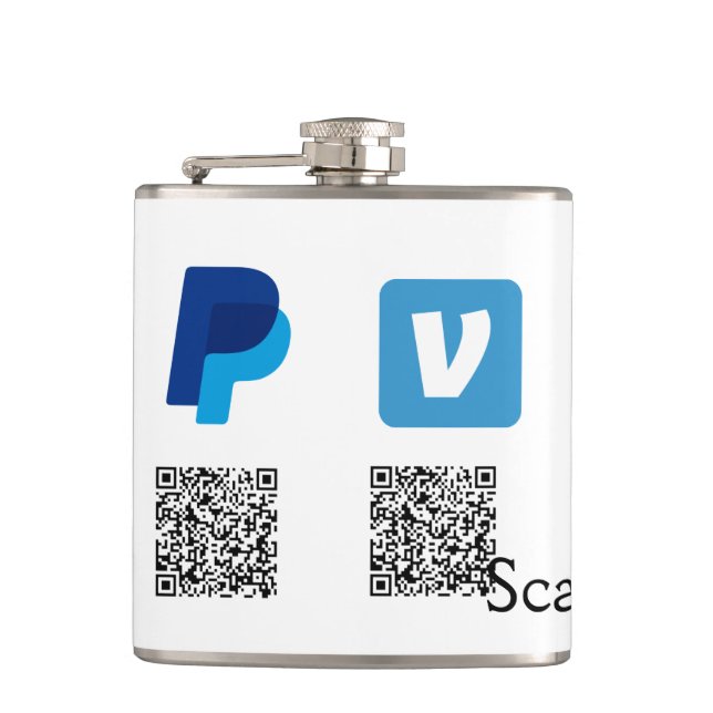 Venmo paypal scan to pay add q r code logo text na hip flask (Front)
