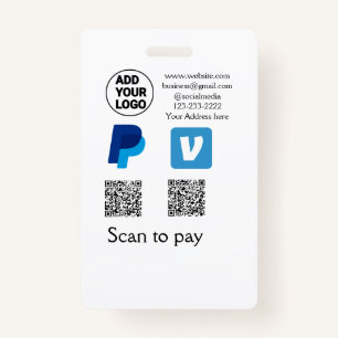 Venmo paypal scan to pay add q r code logo text na ID badge