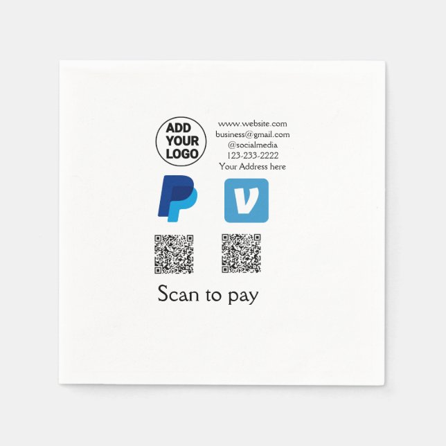Venmo paypal scan to pay add q r code logo text na napkin (Front)