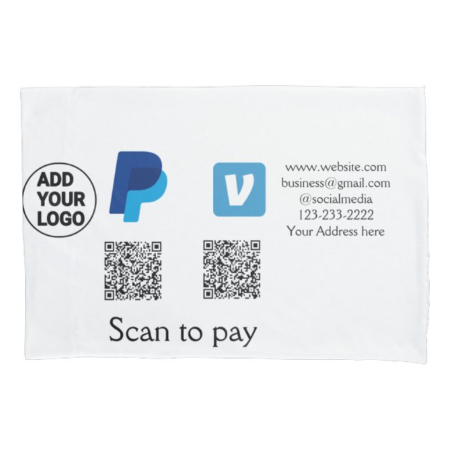 Venmo paypal scan to pay add q r code logo text na pillowcase (Front)