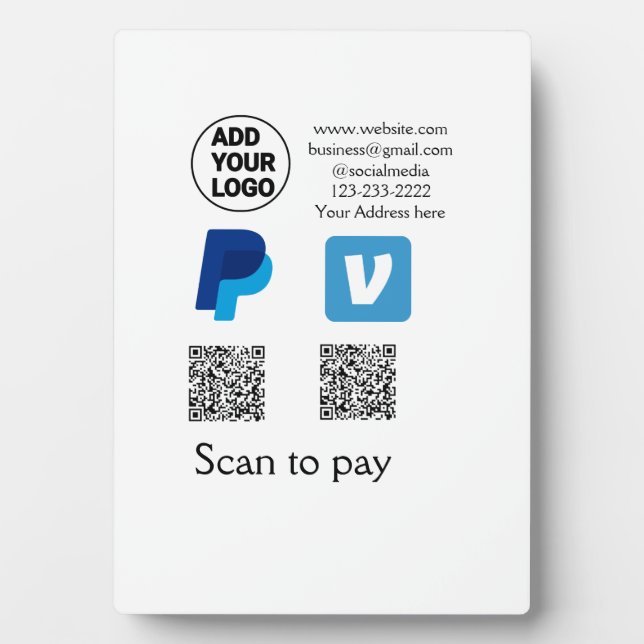Venmo paypal scan to pay add q r code logo text na plaque (Front)