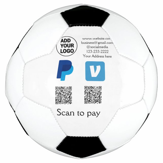 Venmo paypal scan to pay add q r code logo text na soccer ball (Front)