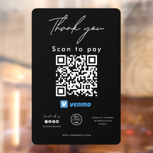 Venmo QR Code Logo Scan to Pay Thank you Black