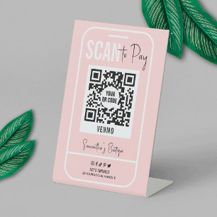 Venmo QR Code Payment Blush Pink Logo Scannable Pedestal Sign