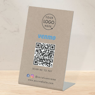 Venmo QR Code Payment   Rustic Kraft Business Logo Pedestal Sign