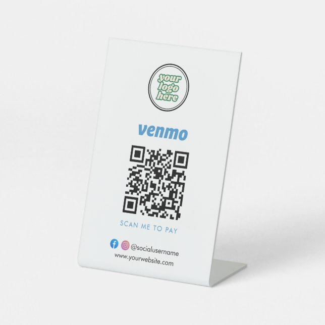 Venmo QR Code Payment | Scan to Pay Business Logo Pedestal Sign (Front)