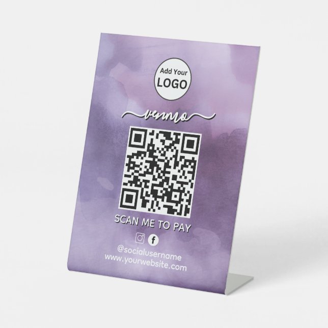 Venmo QR Code Payment | Scan to Pay Business Logo  Pedestal Sign (Front)