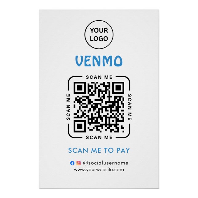 Venmo QR Code Payment | Scan to Pay Business Logo Poster