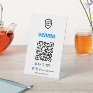Venmo QR Code Payment   White Scan to Pay Pedestal Sign