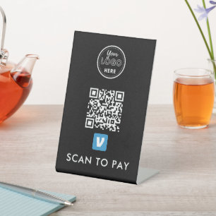 Venmo QR Code Scan to Pay Modern Logo Black Pedestal Sign