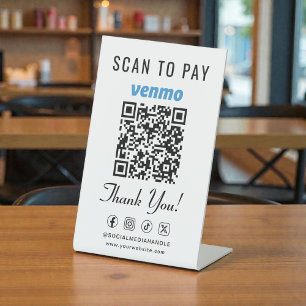 Venmo Scan to Pay QR Code Tabletop Pedestal Sign
