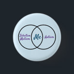 Venn diagram double diagnosis button<br><div class="desc">A Venn diagram for people with multiple diagnoses showing two overlapping circles labelled "selective mutism" and "autism" with "me" in the middle.  Can be customised for another diagnosis,  personal identity,  or person.</div>
