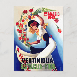 Ventimiglia, Maggio, Italy, girl on flower battle Postcard