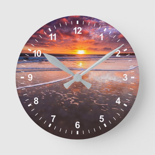 Ventura State Beach At Sunset Round Clock (Front)