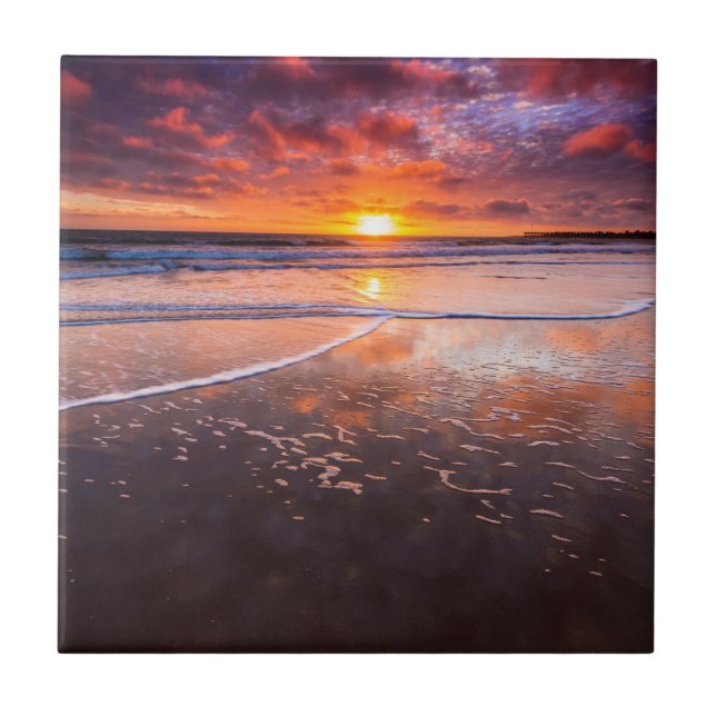 Ventura State Beach At Sunset Tile (Front)