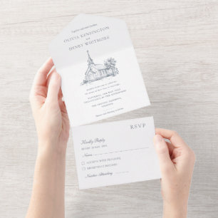 Venue Sketch   Church Wedding All In One Invitation