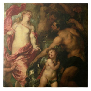 Venus asking Vulcan for the Armour of Aeneas (oil Tile