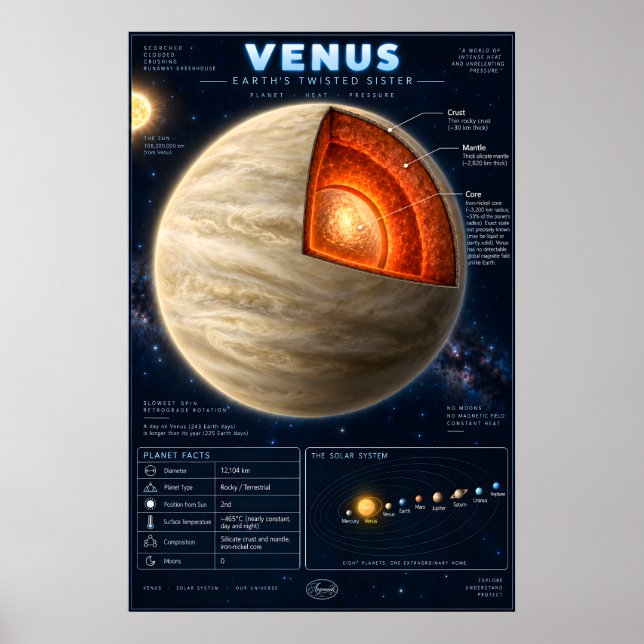 Venus Cross-Section Science Infographic Poster (Front)