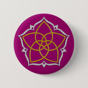 VENUS FLOWER / Venusblume Lotus GOLD SILVER 6 Cm Round Badge