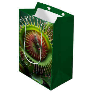 Venus Flytrap Floral Green and Red  Medium Gift Bag