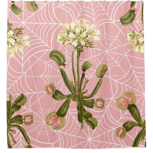 venus flytrap floral spider web shower curtain (Front)