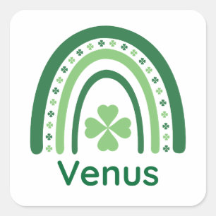 Venus Name Clover Boho Rainbow Square Sticker