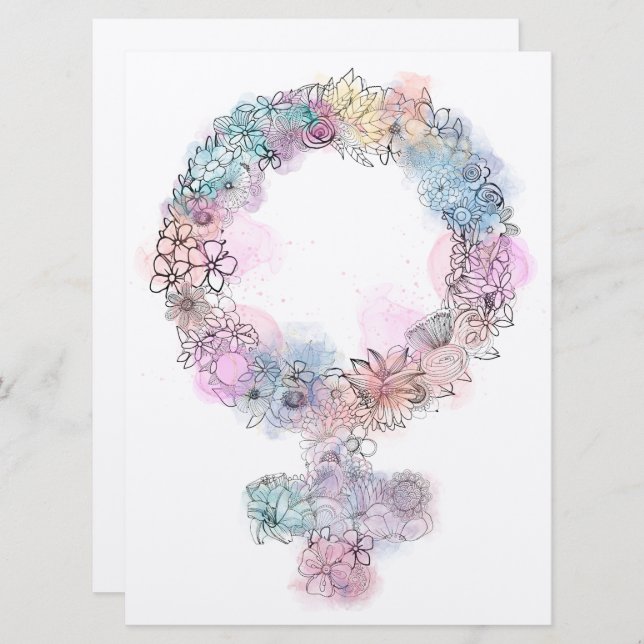 Venus Sign Feminist Symbol with Flowers (Front/Back)