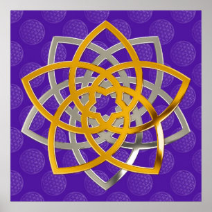 Venusblume Duo GoldSilver   flower of life pattern Poster