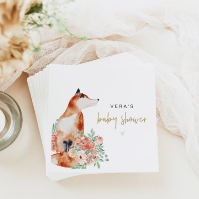 VERA Eucalyptus Greenery & Terracotta Floral Fox Napkin (Creator Uploaded)