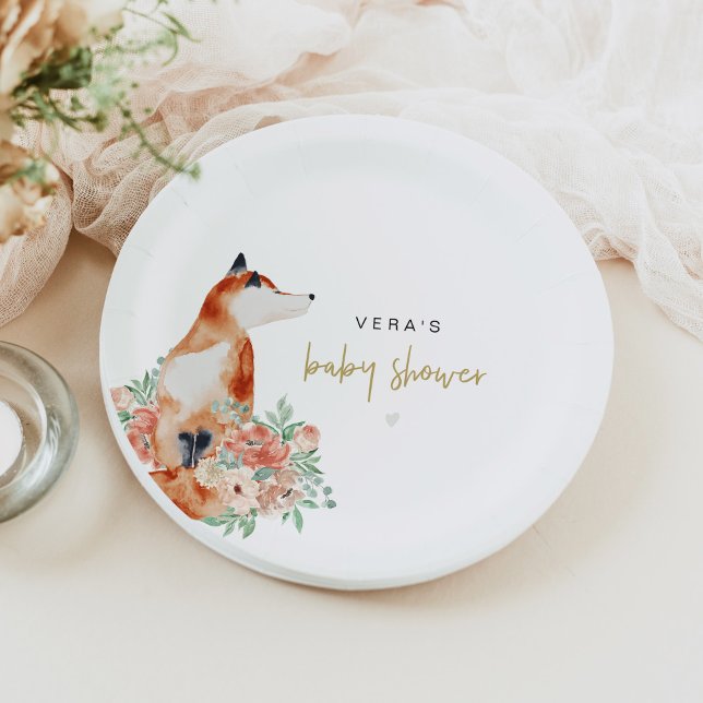 VERA Eucalyptus Greenery & Terracotta Floral Fox Paper Plate (Creator Uploaded)