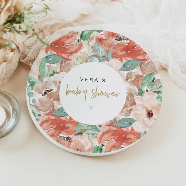 VERA Eucalyptus Greenery & Terracotta Floral Paper Plate (Creator Uploaded)