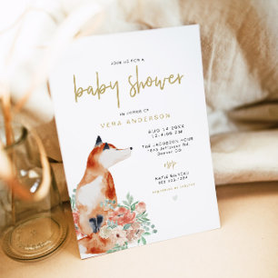 VERA Greenery & Terracotta Floral Fox Baby Shower  Invitation