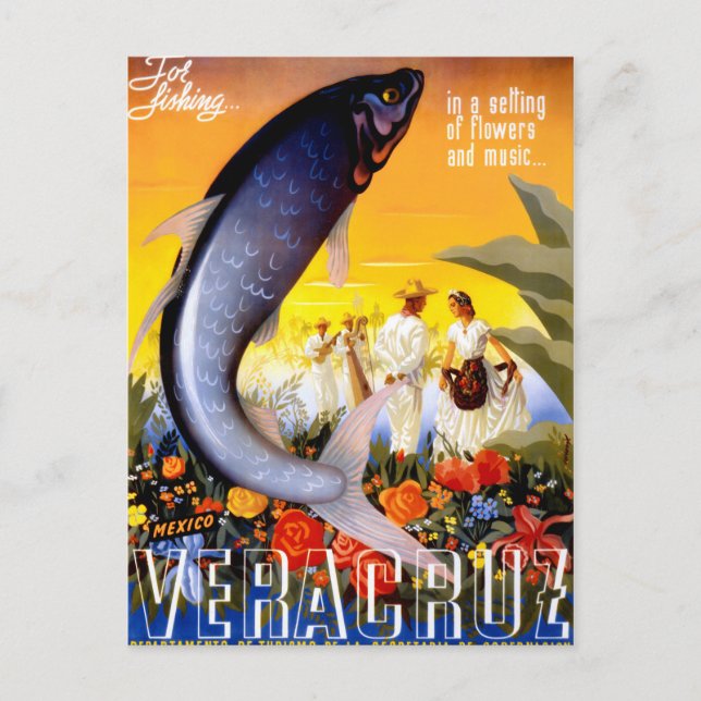 Veracruz Mexico Vintage Travel Poster Restored Postcard (Front)
