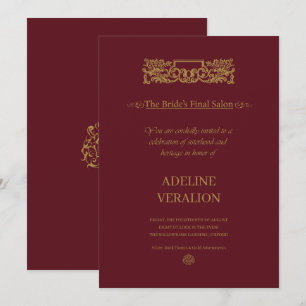 VerAlion   Burgundy & Gold Elegant Bachelorette  Invitation