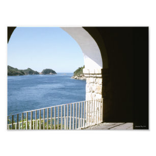 Veranda View Mexico Acapulco Bay Blue Ocean 1950's Photo Print
