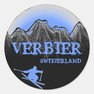 Verbier Switzerland blue skier mountains stickers