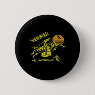 Verbier Switzerland Retro Skiing Tee 6 Cm Round Badge