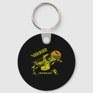 Verbier Switzerland Retro Skiing Tee Key Ring