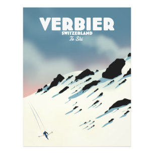 Verbier Switzerland ski travel poster art print.