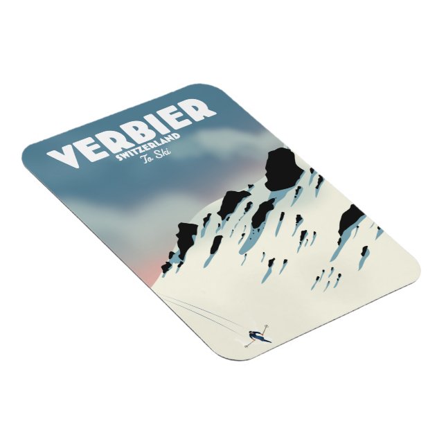 Verbier Switzerland ski travel poster art print. Magnet (Right Side)