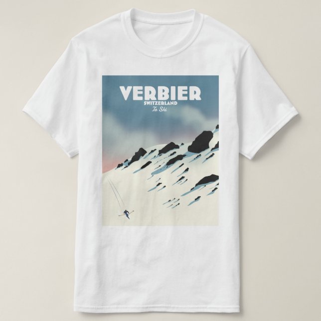 Verbier Switzerland ski travel poster art print. T-Shirt (Design Front)