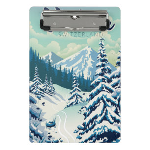 Verbier Switzerland Travel poster Mini Clipboard