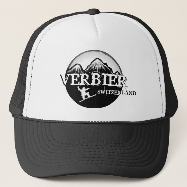 Verbier Switzerland white black snowboard hat (Front)