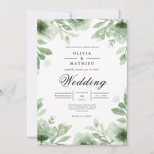 Verdant Bloom Botanical Romance Wedding Invitation (Front)