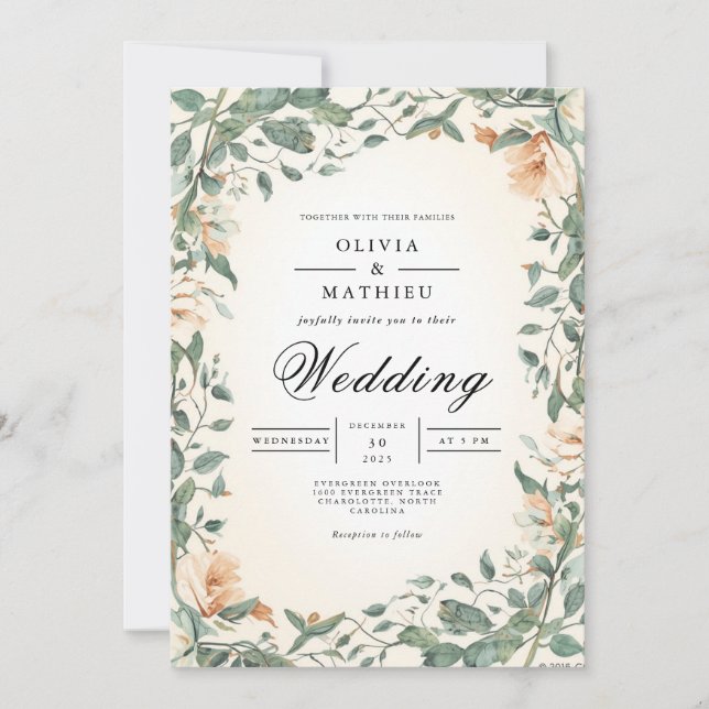 Verdant Blossom Romance Wedding Invitation (Front)