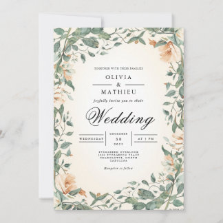 Verdant Blossom Romance Wedding Invitation