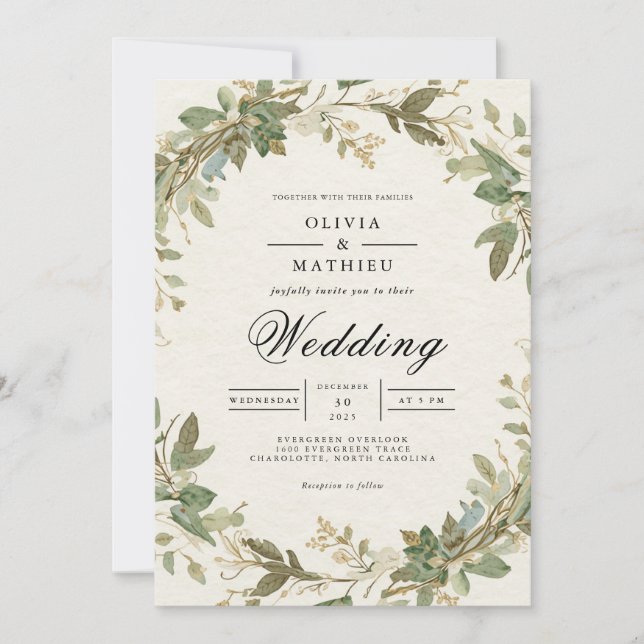 Verdant Botanical Archway Wedding Invitation (Front)
