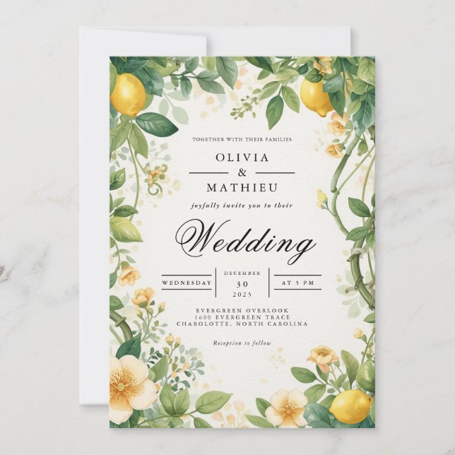 Verdant Citrus Bloom Wedding Invitation (Front)